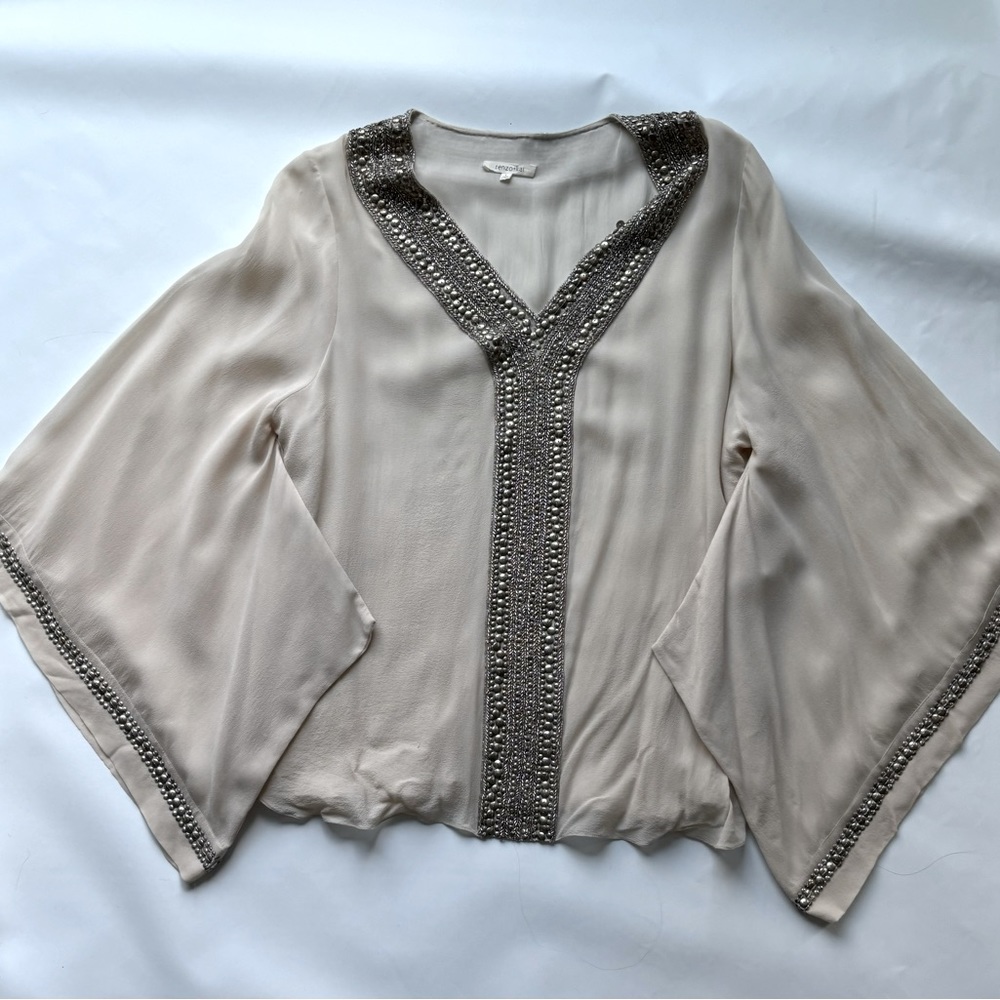 Renzo Kai Silk Ivory Blouse Embroidery, Lined, Stunning! Size L
